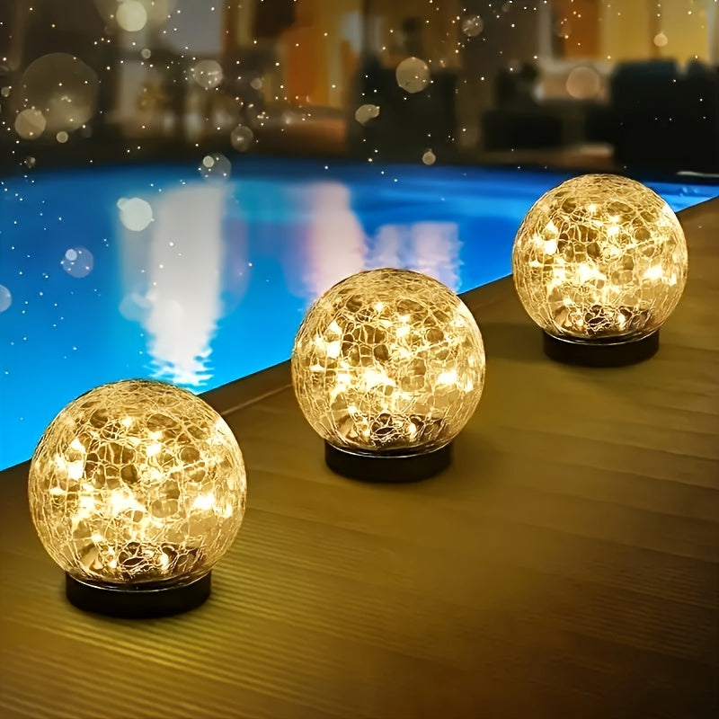 2pcs/4pcs Solar Outdoor Garden Decorative Light, Spherical Crack Outdoor Garden Light, Solar Glass Lawn LED Light, Suitable for Garden, Courtyard, Lawn, Family And Friends Gift Friends, with Ground Plug