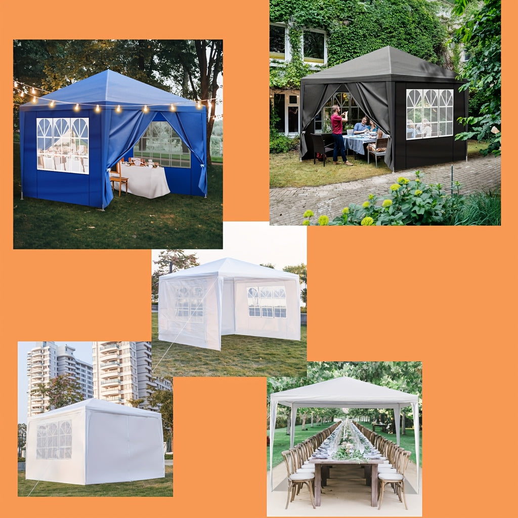 10 X 10Ft Black 4-Sided Pergola PE Cloth Sprayed Iron Pipe Spiral Pipe Various Styles of Pergola Courtyard Can Be Used As Emergency Shelter Tent Charity Donation