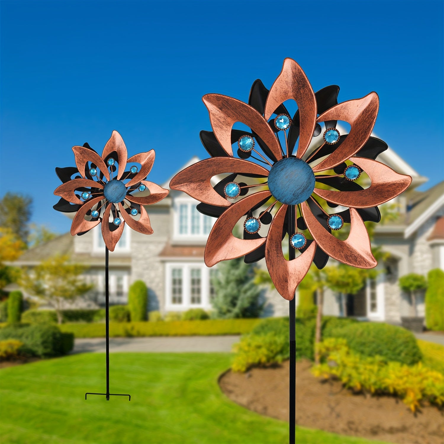 Outdoor Wind Spinner Windmill With Stake, Metal 360 Degree Double-sided Windmill For Garden, Yard, Lawn Decor, Gifts