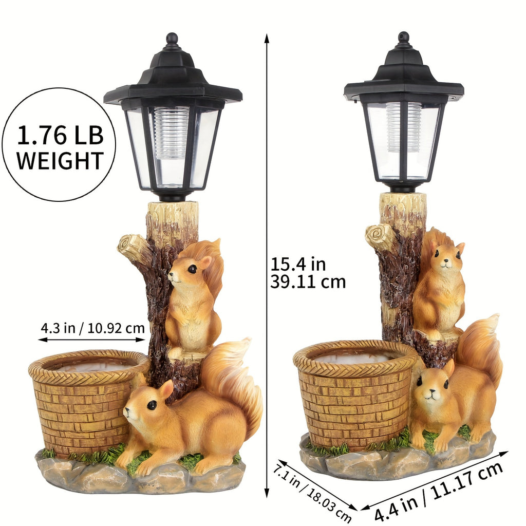 Outdoor Squirrels Flowerpot Garden Statues Sculpture Figurine Decor Solar Powered Light Planter Succulent(not Include Artificial Flowers) Valentine's Day Gifts Decorations