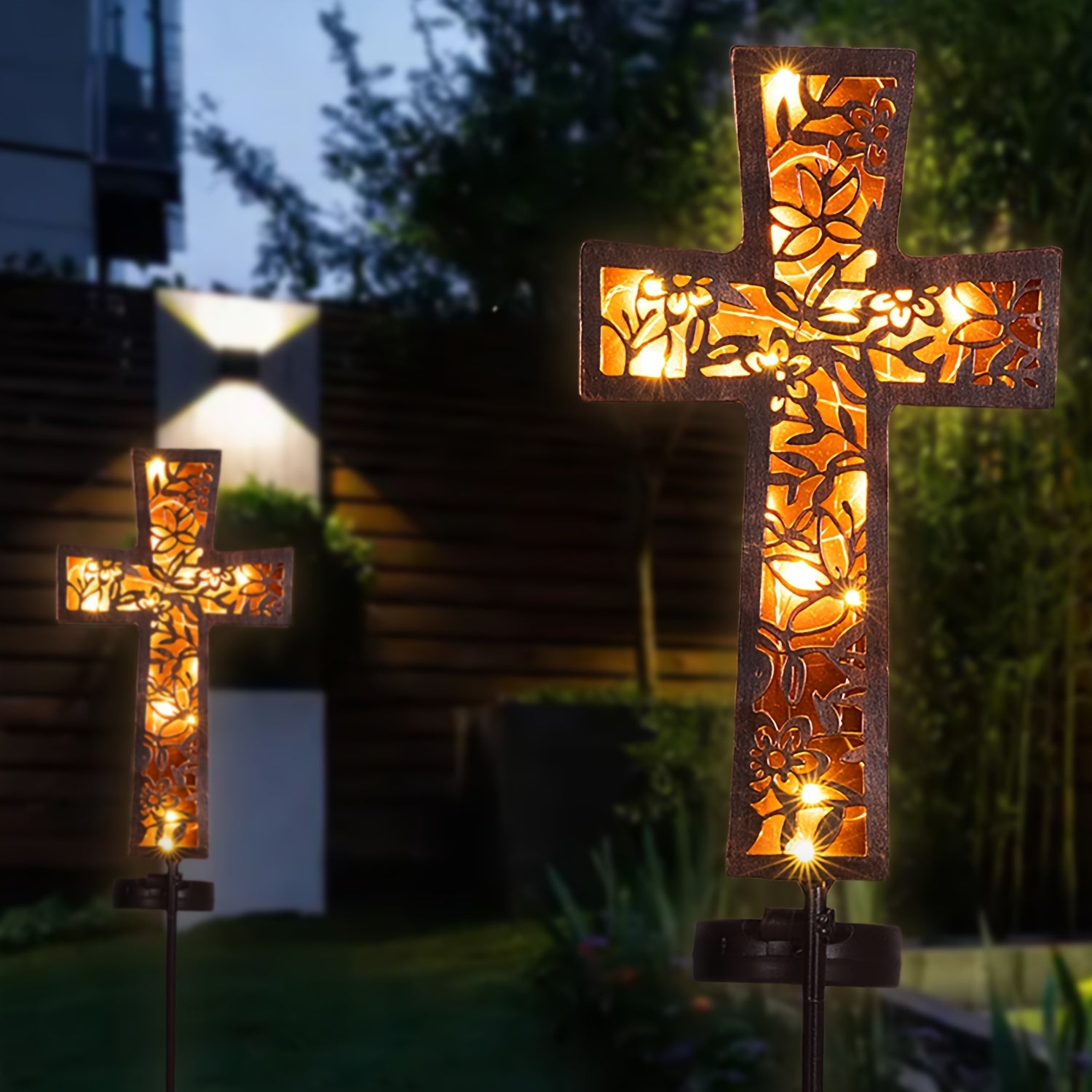 Solar Cross Garden Stake Lights 38inch Metal Outdoor Waterproof Memorial Garden Decor 2 Lighting Modes Cemetery Decorations for Grave for Remembrance Gifts & Sympathy Gifts
