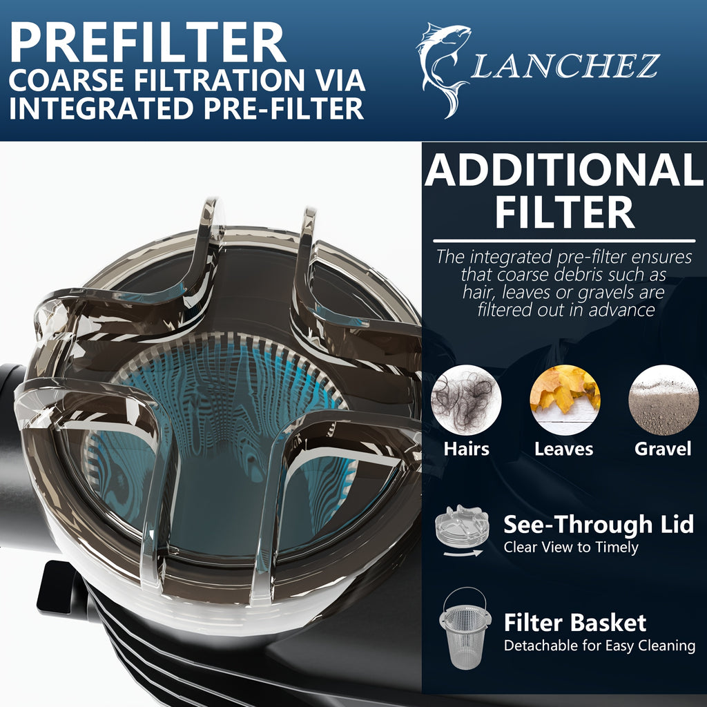 Sand Filter Pump for Above Ground Pools (13"/16"/18") W/Timer - 1HP | 3800-5000GPH Flow | Fits 13000-20000 Gallon Pools | 6-Way Valve | Enhanced Circulation System