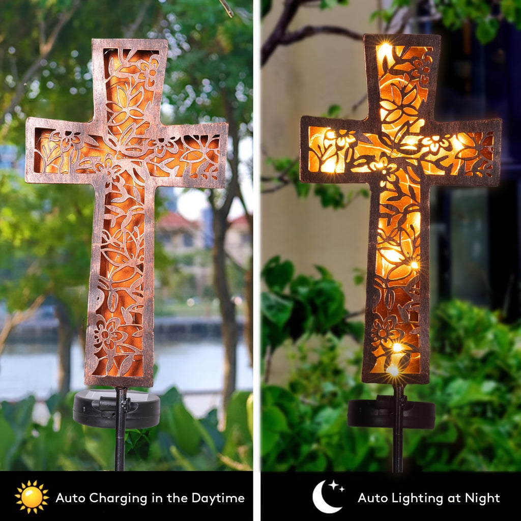Solar Cross Garden Stake Lights 38inch Metal Outdoor Waterproof Memorial Garden Decor 2 Lighting Modes Cemetery Decorations for Grave for Remembrance Gifts & Sympathy Gifts