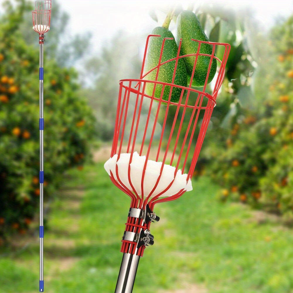 YEYEBEST Fruit Picking Tool, Fruit Picking Pole with Basket Height Adjustable, Mango, Lemon, Orange, Apple Picker, Fruit Catcher Tree Picker for Obtaining Fruit