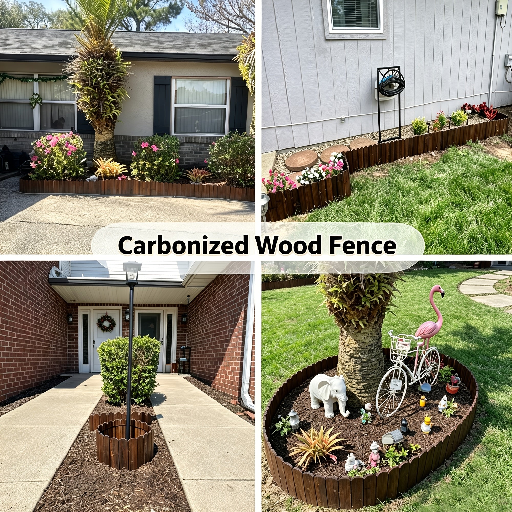 1pc 47.2-Inch Wooden Garden Edging, Decorative Small Picket Panels for Flower Bed Barriers And Landscape Fencing