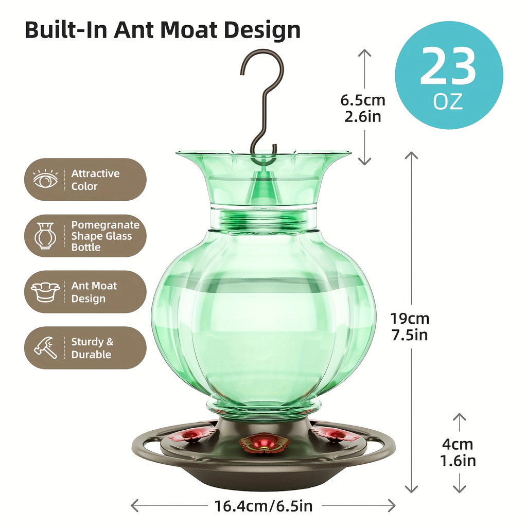 Auslar 16 Ounce Red Glass Hummingbird Feeder, Outdoor Hanging Barn Lantern Shape With 5 Flower Feeding Ports & Built-in Ant Moat, Rustproof & Leakproof - Garden Yard Decor Essential, Perfect Valentine'S Day & Mother'S Day Gift