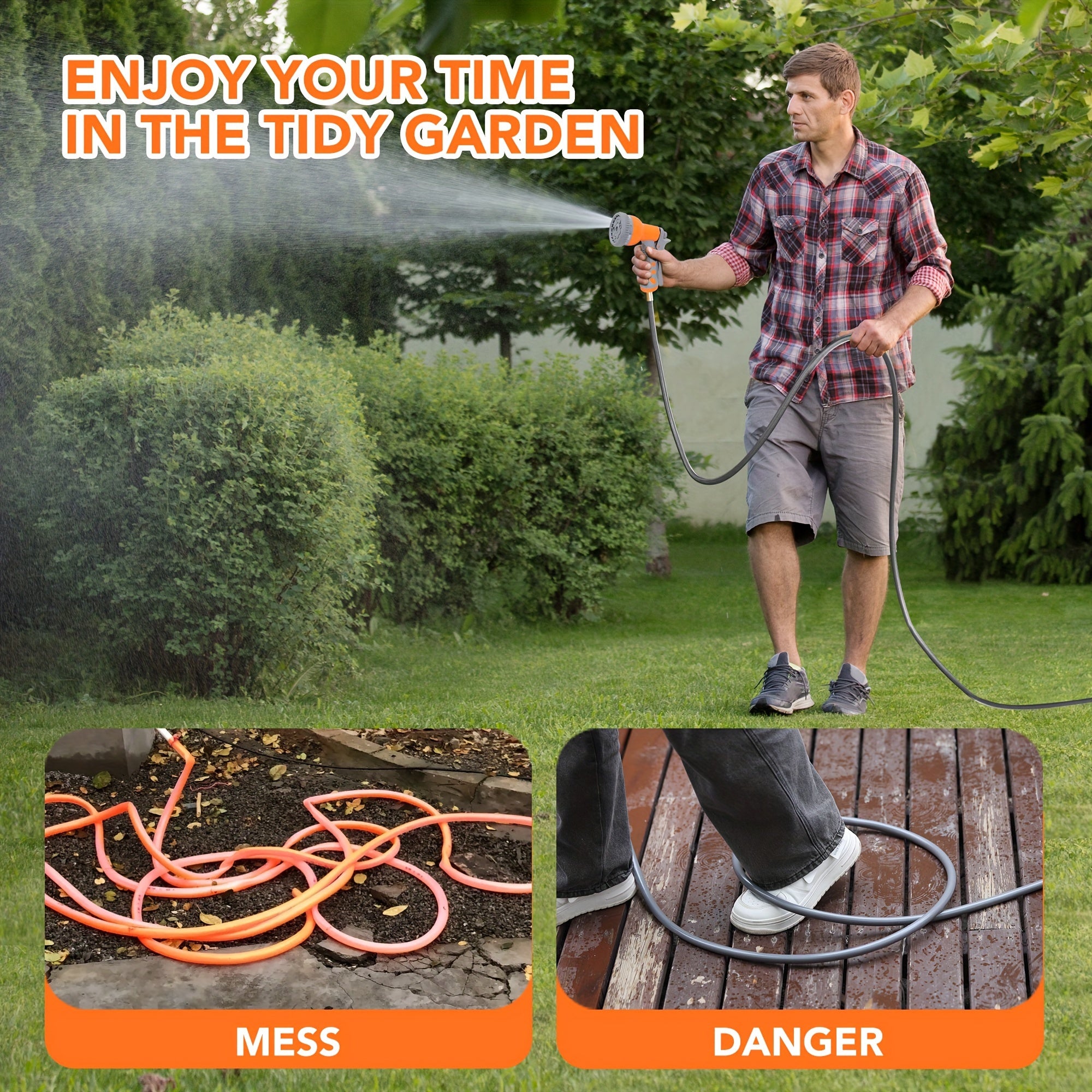 1pc EUKER Automatic Garden Hose Reel with 9-Function Sprayer, 180° Swivel, Automatic Rewind & Slow Return System, 100ft/28+2m Length, 1/2" Hose, 1/2" Hose Reel