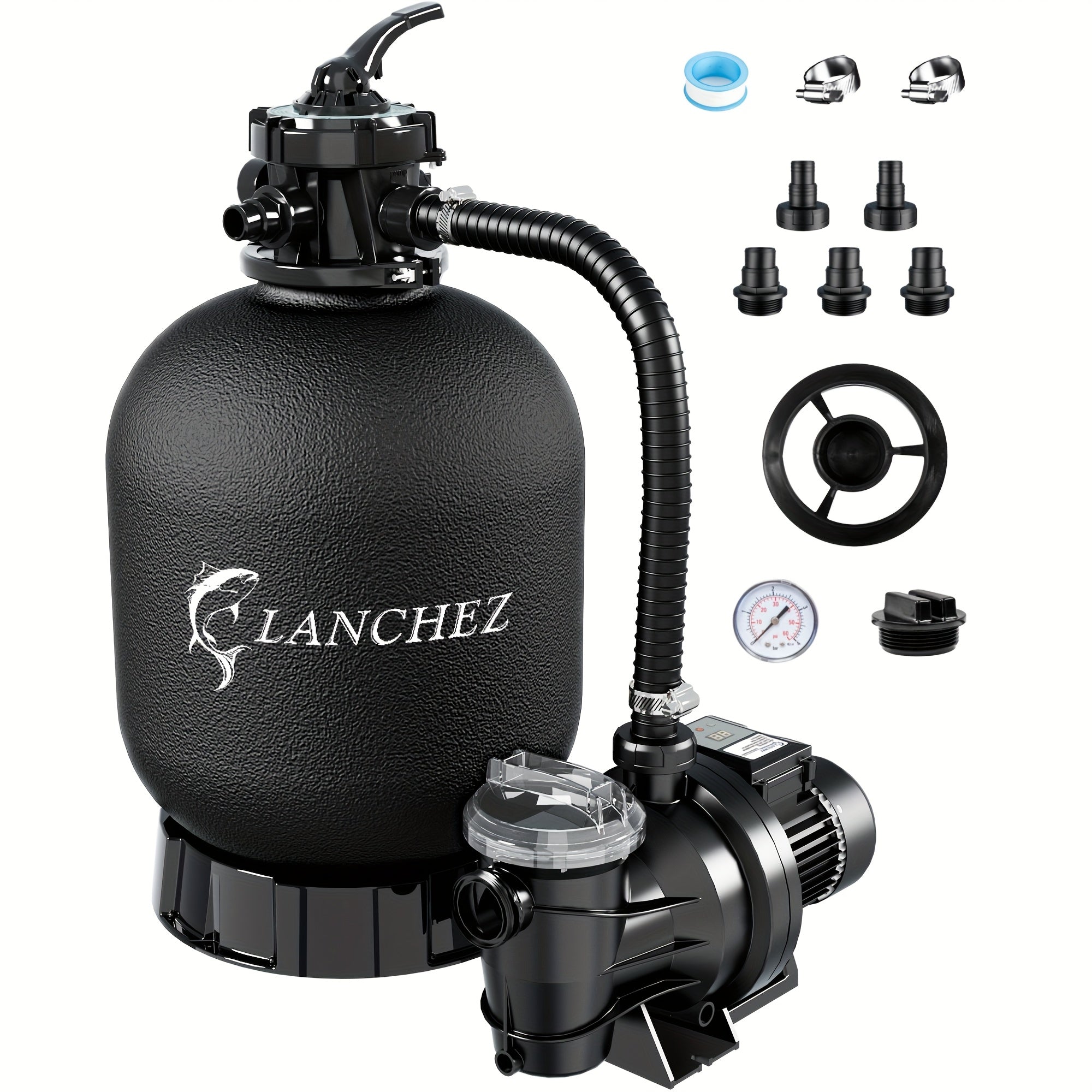 Sand Filter Pump for Above Ground Pools (13"/16"/18") W/Timer - 1HP | 3800-5000GPH Flow | Fits 13000-20000 Gallon Pools | 6-Way Valve | Enhanced Circulation System