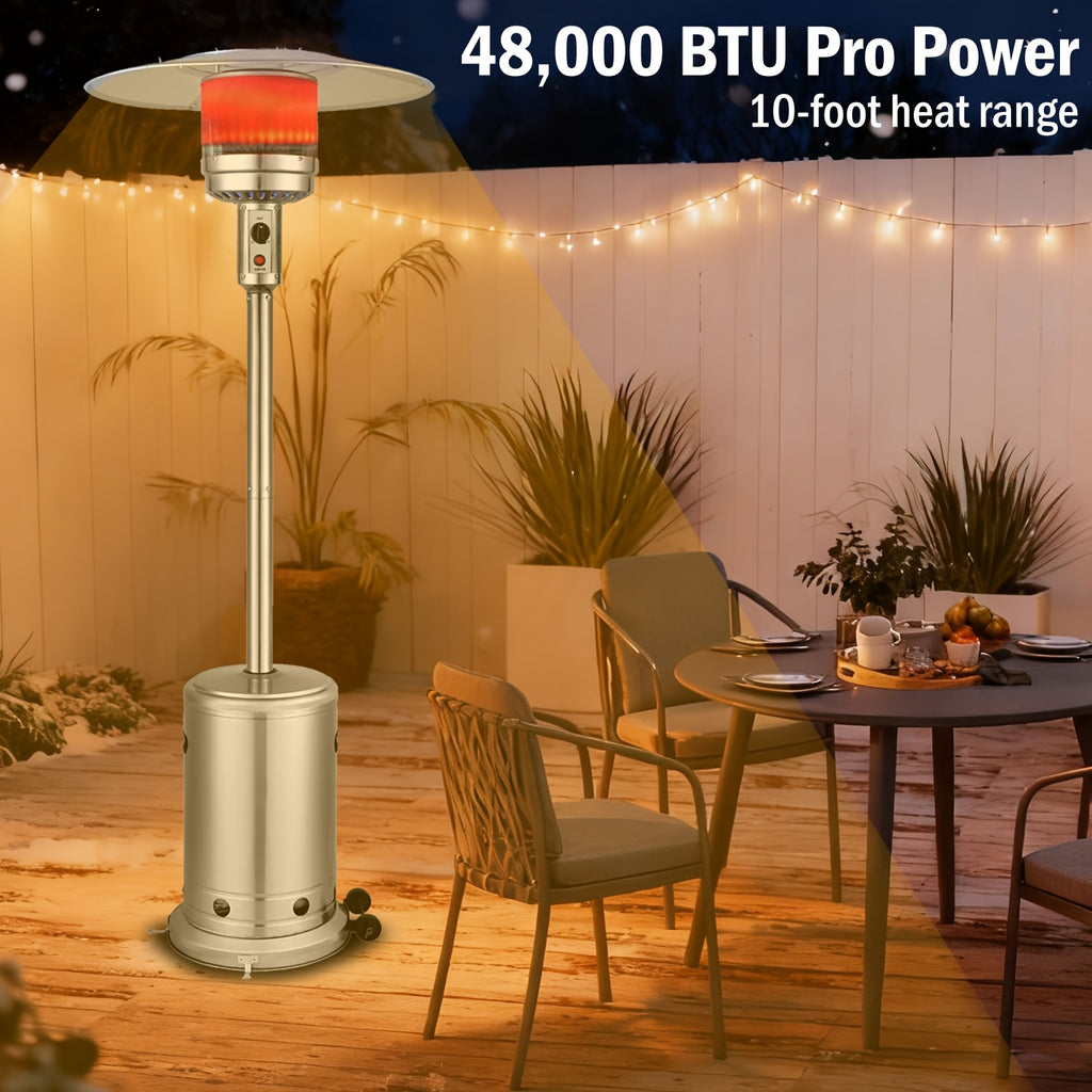 Vivicreate 9/88/90 INCH [48, 000/5500] BTU Heavy Duty Double Layer Stainless Steel Propane Outdoor Heater, Metal, No Electricity Required, Fast Heating Up In 1 Minute, Built-in Ignition, Suitable for Outdoor Use, Christmas Gift Ideas