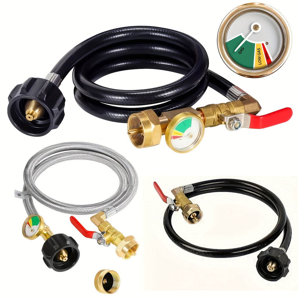 Propane Refill Adapter Hose For 1 Lb Tanks, Propane Tank Refill Adapter Rubber Hose With Pressure Gauge Propane Tank Filler 350 PSI High Pressure Camping Grill (QCC/Type1 Inlet) 1LB Propane Tank Adapter Connector With On/Off Control Valve