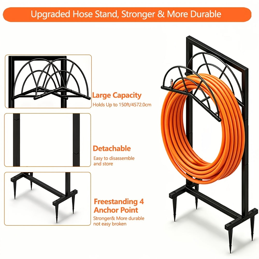Upgraded 3/4 Anchor Base Heavy-Duty Garden Hose Holder / Wall-Mounted Hose Bracket - Suitable for 100ft Hose, Rust-Proof Metal Bent Basket Design, Tool-Free Assembly, Portable Outdoor Yard Storage, Industrial-Grade Material, Detachable Metal Garden