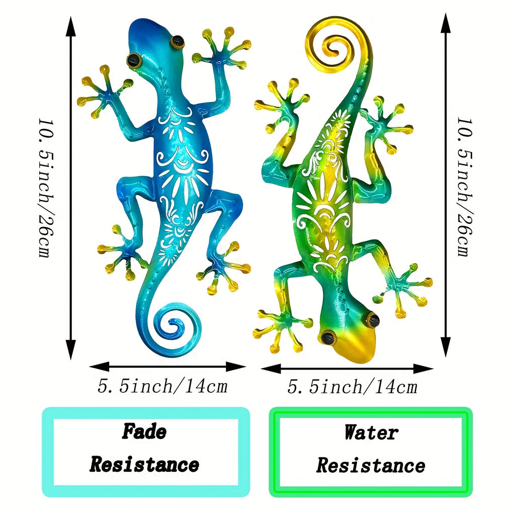 SALLING Handcrafted Metal Gecko Wall Decor, Vibrant Hollow-Out Lizard Design, No Electricity Needed, Artistic Home/Garden/Porch Accent, Porch Decoration|Vibrant Wall Art|Handcrafted Metal Art, Gecko Deco