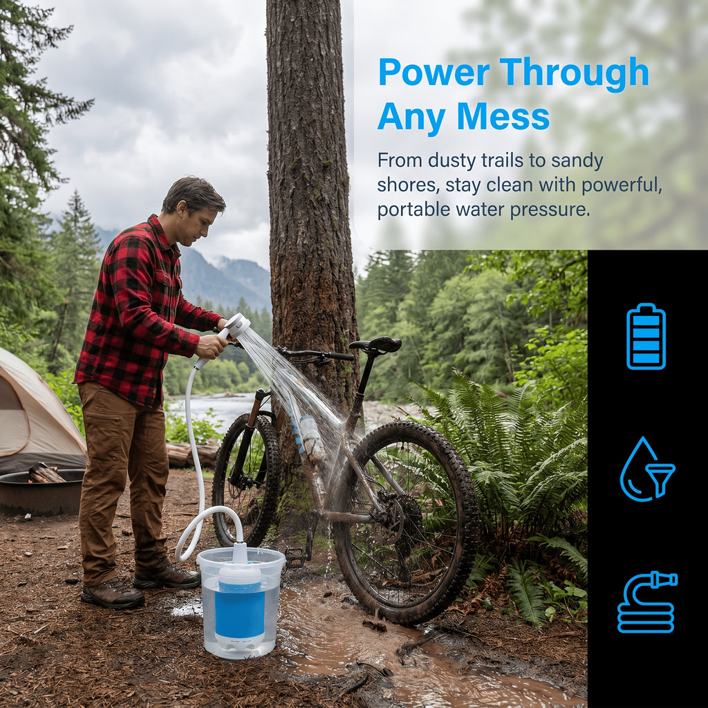 Portable Shower Pump And Outdoor Camping Shower (5000Mah); Suitable for Washing Cars And Motorcycles, Showering While Hiking Or Camping, Beach Trips, Gardening And Crop Irrigation, Bathing Pets, Cleaning The Yard, And Outdoor Fishing