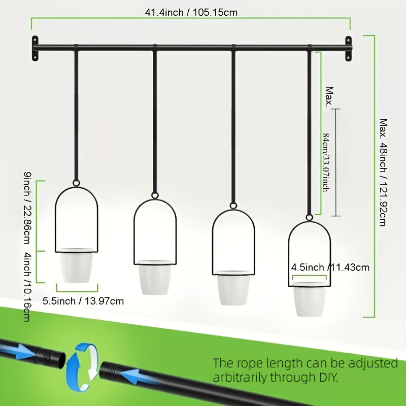 1 Set of Metal Adjustable Hanging Flower Pots, Attached 4 Plastic Flower Pots, Indoor Windows and Ceiling Herb Garden Tracks, Wall Plant Hanger with Nylon Rope, 11.8 Inches-18.1 Inch Wide Expandable Kitchen Drawer Rack, Kitchen Slide-out Storage Rack