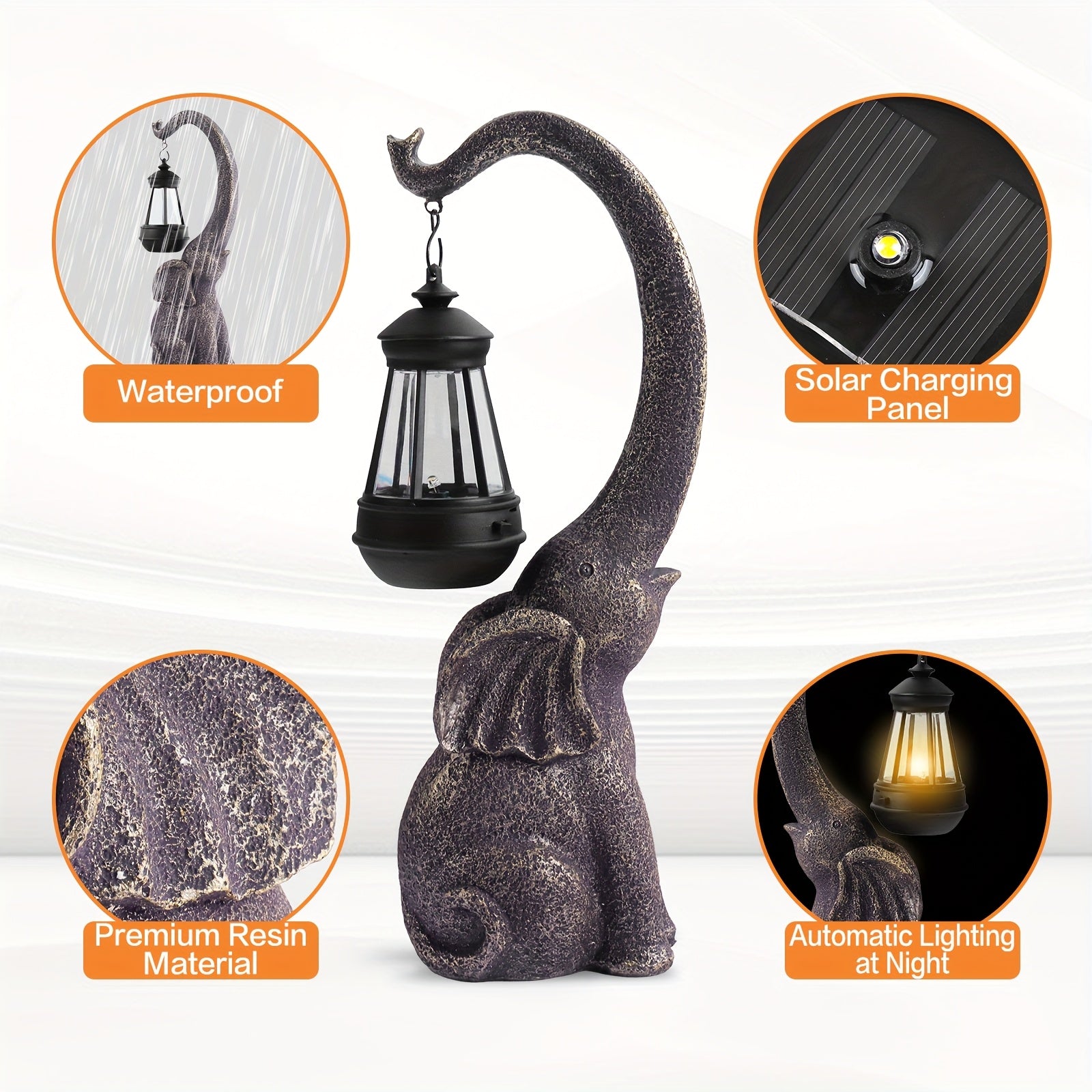 1/2pcs Solar Elephant Statue, Outdoor Garden Crafts For Elephant Statues, Art Decorations With Solar LED Lights, Garden Greening Garden Sculptures, Used For Courtyard Lawn Home Decoration