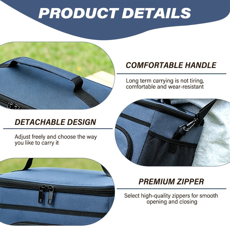 3.05 Gallons Large Capacity Picnic Bag, Non-Food Contact Women'S Insulated Lunch Bag, Reusable Handheld Cooler Bag, Portable Multifunctional Crossbody Bag with Adjustable Shoulder Strap, Thickened Wear-Resistant Fabric And PEVA Lining