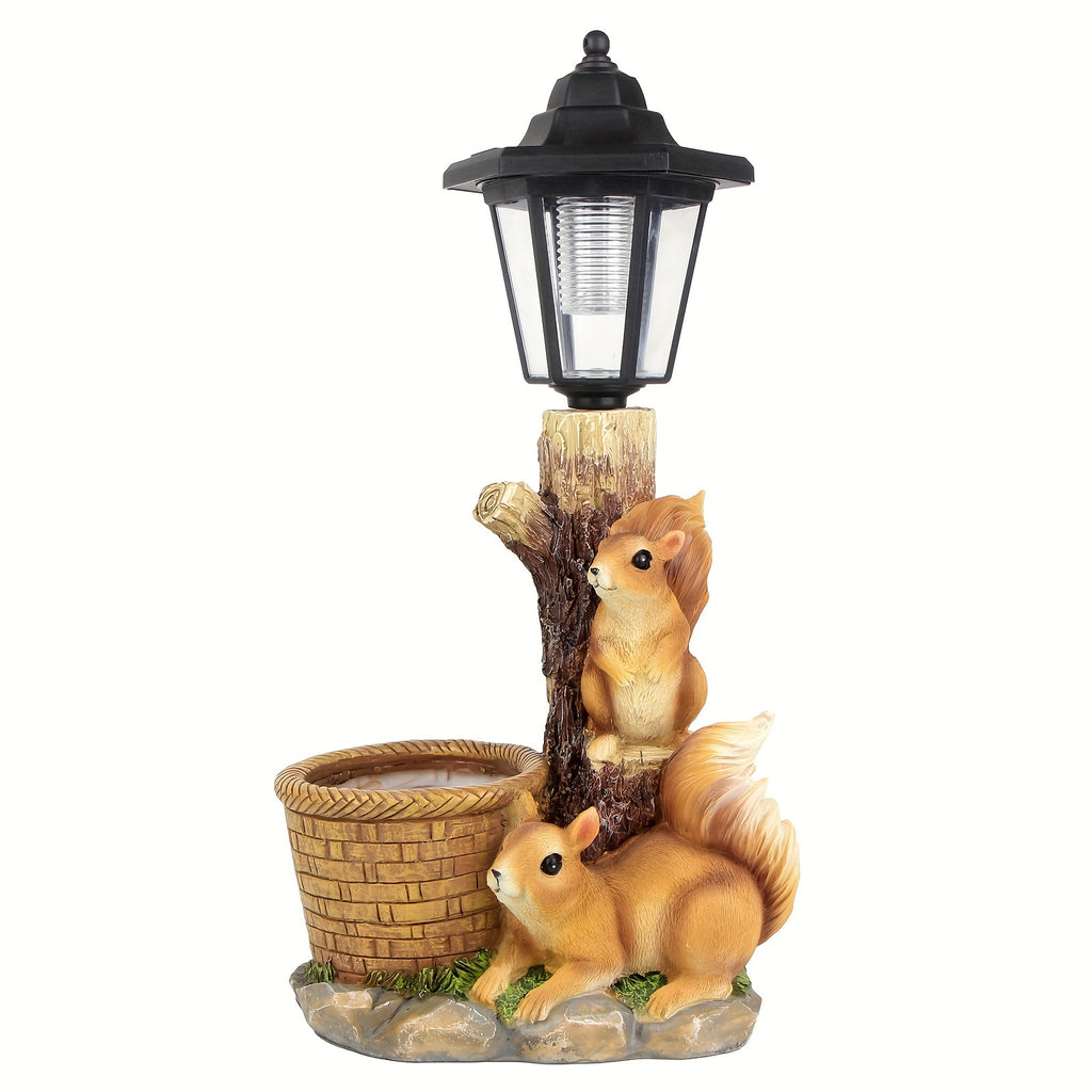 Outdoor Squirrels Flowerpot Garden Statues Sculpture Figurine Decor Solar Powered Light Planter Succulent(not Include Artificial Flowers) Valentine's Day Gifts Decorations