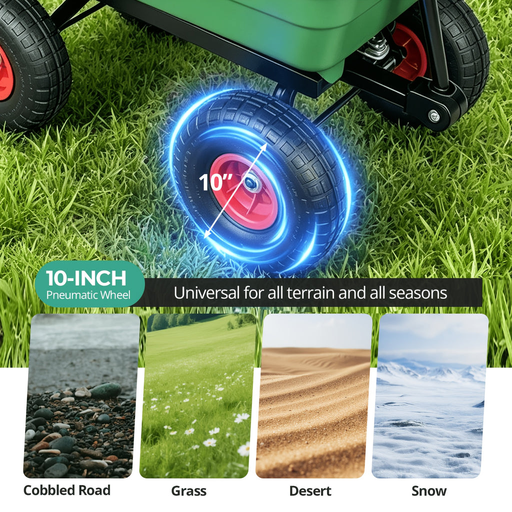 Gardening Supplies, Father's Day Gifts, Local Warehouse - Heavy Duty Garden Dump Cart with Steel Frame & Pneumatic Tires, 350 Lbs Capacity Rotating Dump Bed, All Terrain Utility Wagon for Lawn Yard Farm Outdoor Use