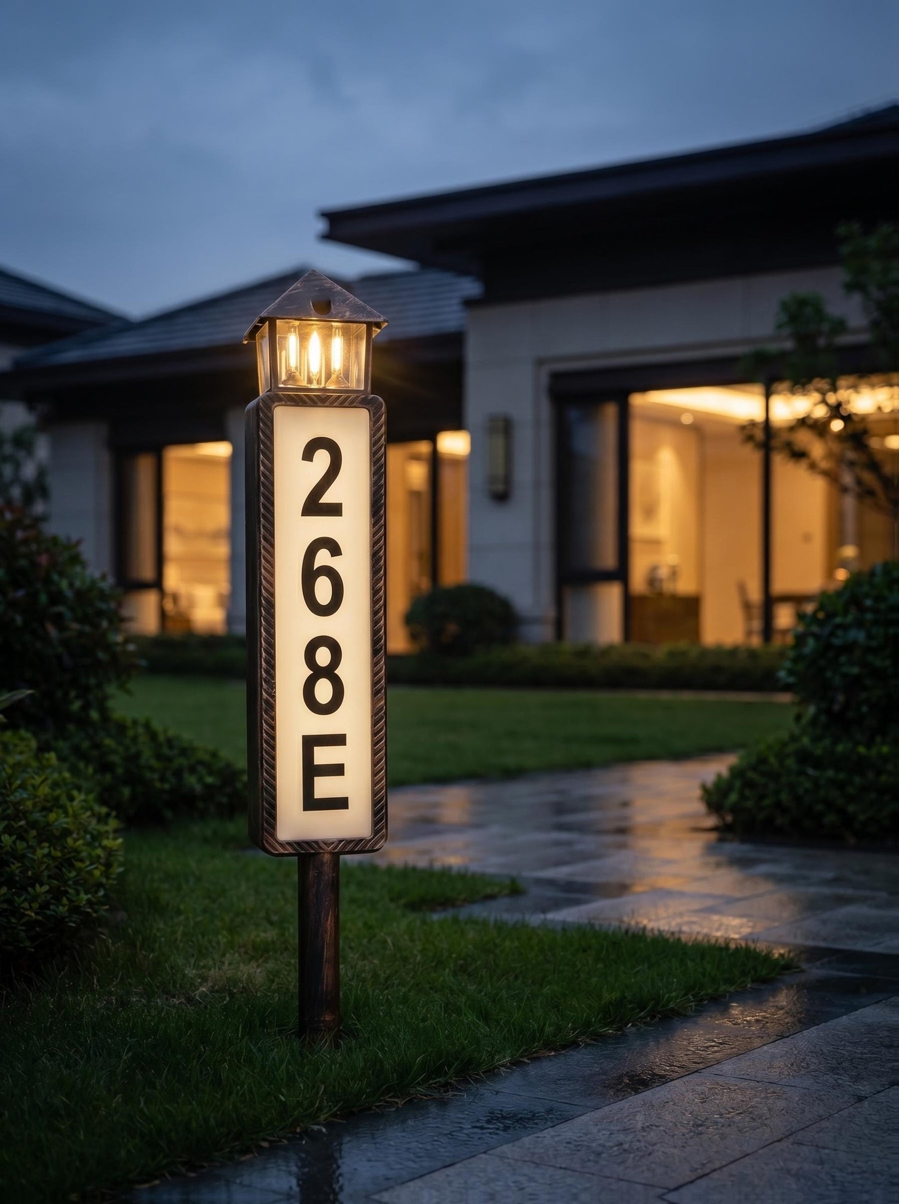 Solar Powered Address Sign with 3 Color Modes, IP44 LED Illuminated House Numbers for Outside, Yard, Apartment, Street - Easy to Install