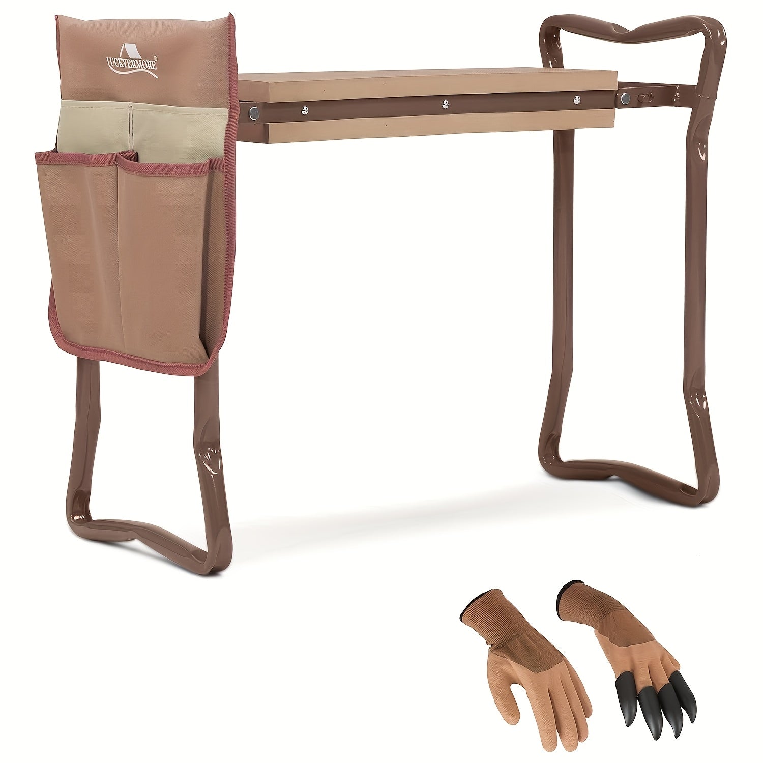 Garden Kneeler And Seat, Foldable Bench Stool with Tool Pouch And Garden Gloves, Thicken And Wide Soft EVA Seat for Gardening, Brown