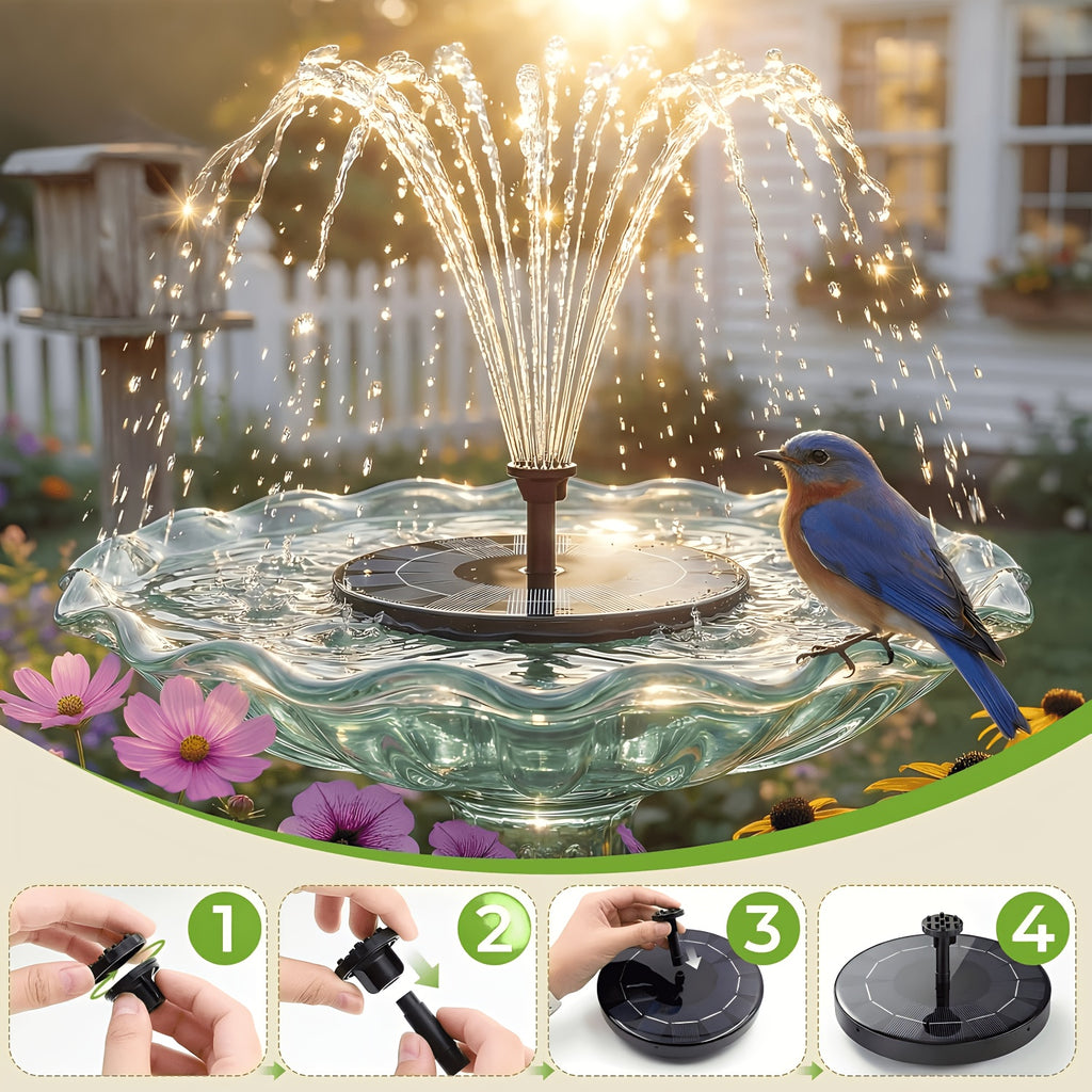 1W/1.5WSolar Polysilicon Panel Fountain Pump, Diameter 13cm, IPX8 Free Standing Floating Solar Powered Water Fountain Pump, 8 to 20 Inches Water Spray, Outdoor Watering Submersible Pump for Pond, Pool, Garden, Fish Tank, Yard, Birdbath