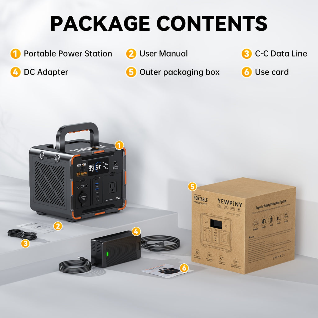 [Portable Power Station] 300W/600W YEWPINY Portable Power Station, Equipped with Fast Charging, 259Wh/599.4Wh Lithium Battery Solar Generator, 17500mAh/27000mAh High-Capacity Lithium Battery, Suitable for Gardens, Outdoor Travel, Camping Trips, Hunting, P