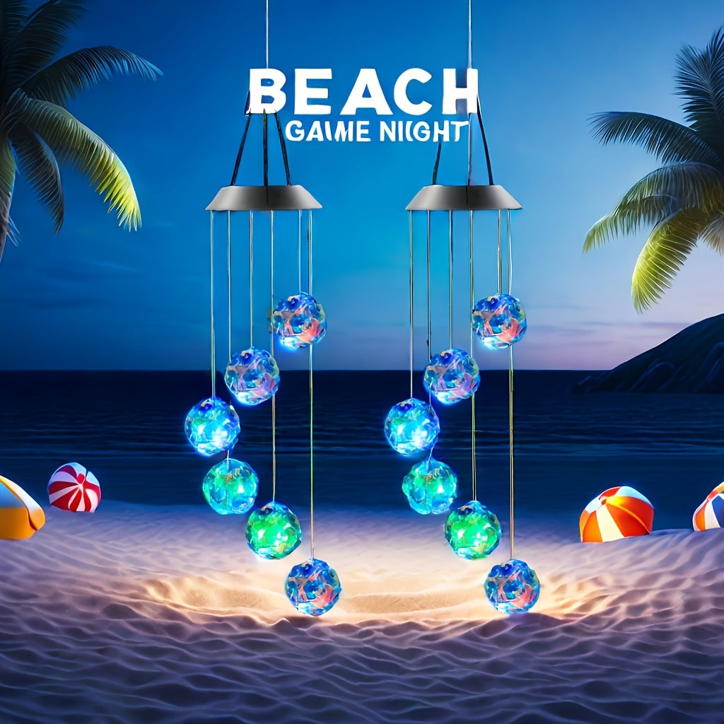 1/ 2pcs Colorful Solar Ball Wind Chimes (Rose-Shaped)-Outdoor LED Light Wind Bells for Balcony & Yard