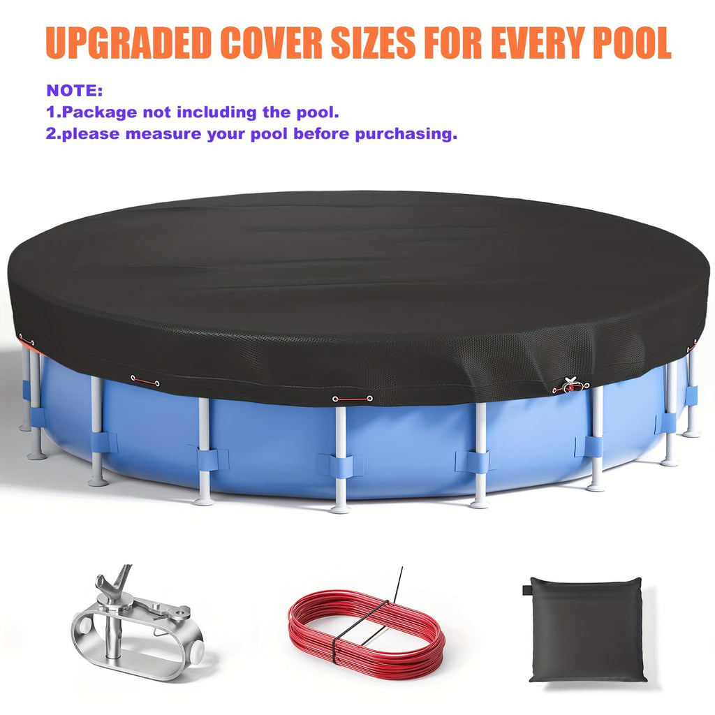 18ft Round Pool Cover for Above Ground Swimming Pools, Black Heavy Duty Outdoor Pool Cover with Steel Cord, Waterproof Dustproof Pool Protector for Inflatable & Frame Pools, Backyard Pool Accessories