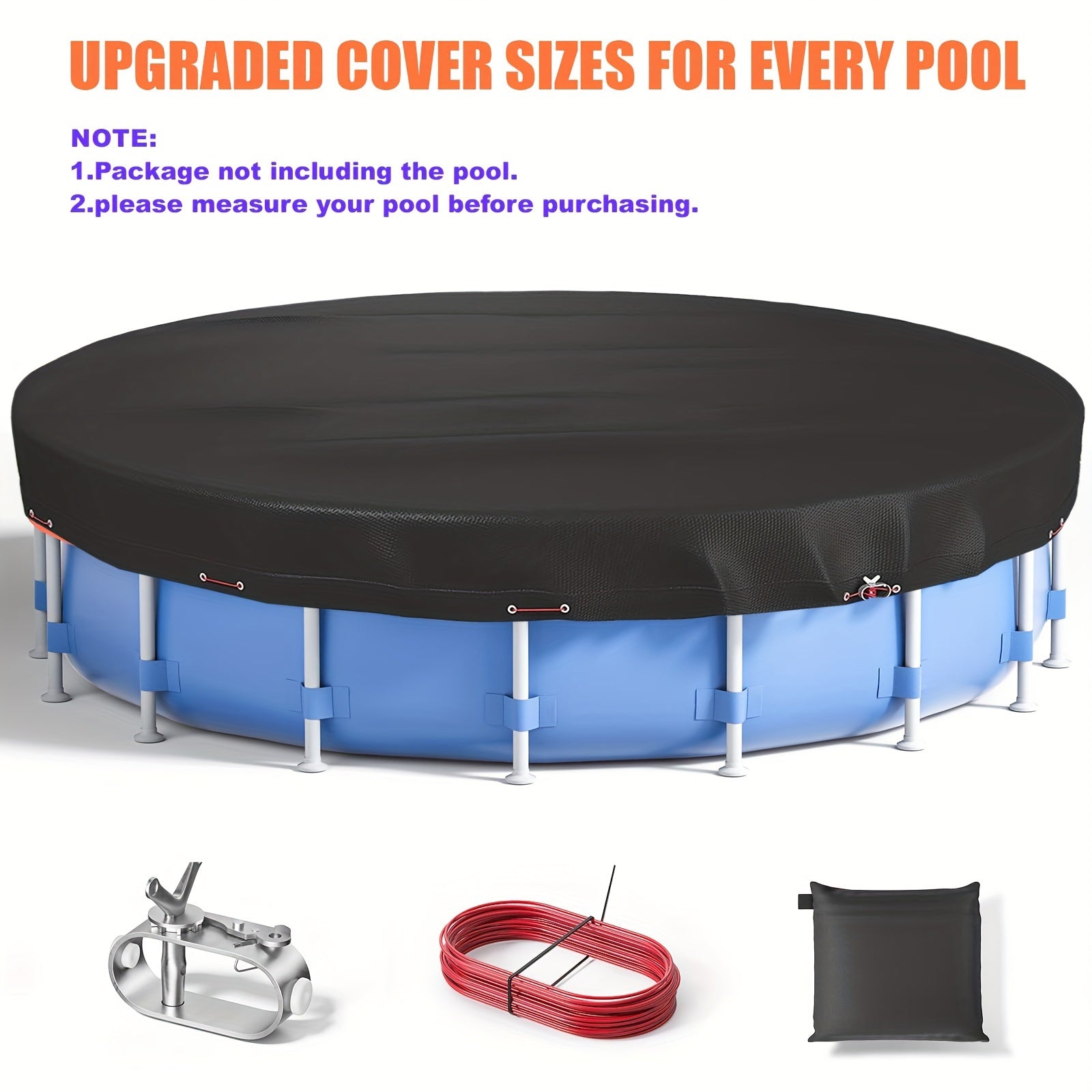 18ft Round Pool Cover for Above Ground Swimming Pools, Black Heavy Duty Outdoor Pool Cover with Steel Cord, Waterproof Dustproof Pool Protector for Inflatable & Frame Pools, Backyard Pool Accessories