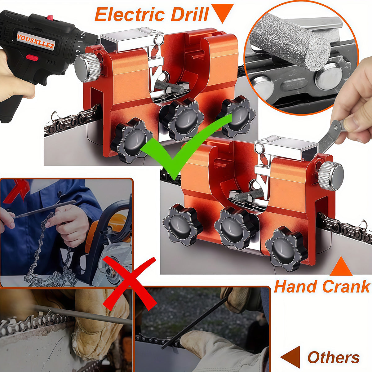 [Chainsaw Sharpeners] Set of 6 Enhanced Portable Chainsaw Sharpeners, Sturdy Chain Sharpening Clamp for Quick Manual Sharpening - Hand Crank Chain Grinder, Rust-Resistant Tool Perfect for Lovers And Professional Loggers