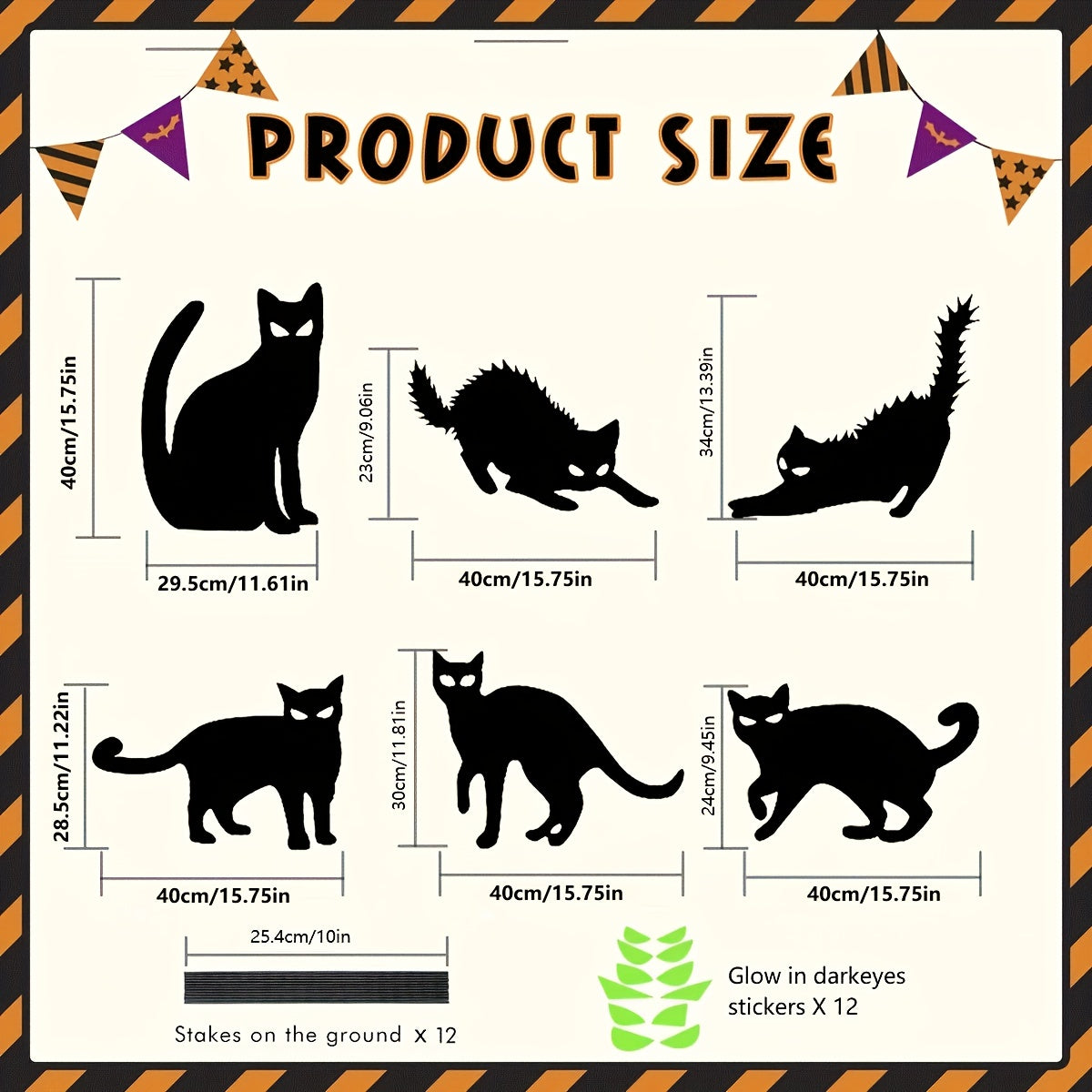 6-Pack Black Cat Halloween Decoration, Halloween Decor Outdoor Yard Signs with Stakes, Glow-In-The-Dark Eyes with Scary Silhouette for Yard Lawn Garden Halloween Outdoor Parties Decor