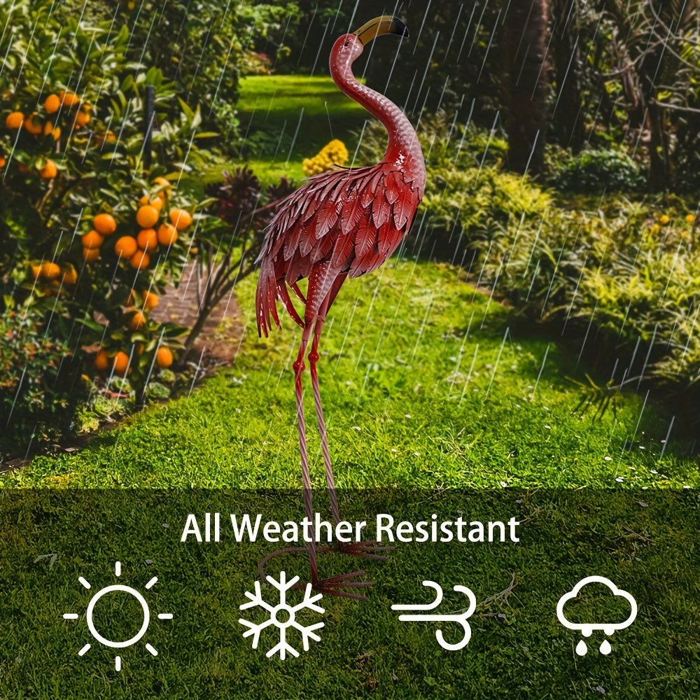 [Outdoor Flamingo Decor] 1pc, 36-Inch Outdoor Metal Flamingo Decor, Rustic Bird Yard Art, Standing Flamingo Statue For Lawn, Backyard, Porch, & Patio, Garden Sculpture, Single Pack