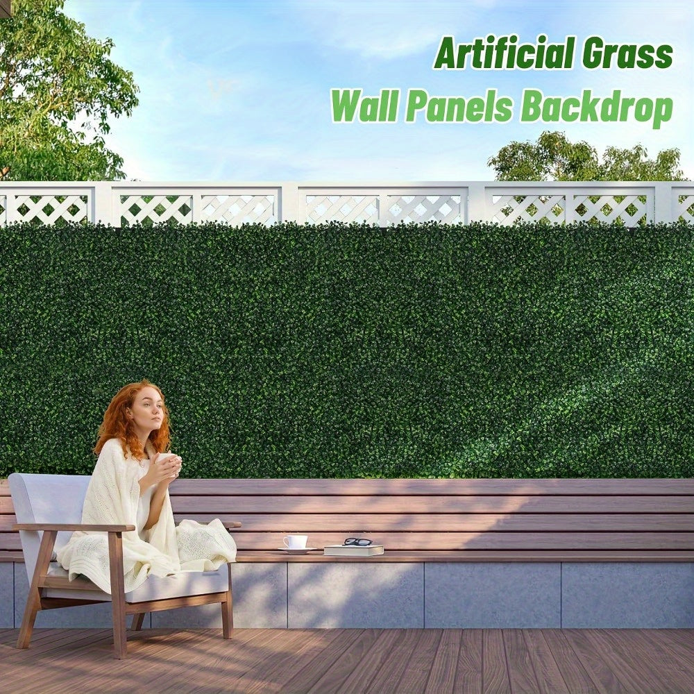 Set of 12 Artificial Boxwood Panels Measuring 40 by 30 Inches, Perfect for Creating a Green Wall Backdrop. These Uv-Stable Grass Wall Panels Are Suitable for Both Indoor And Outdoor Decoration, Ideal for Garden Fencing
