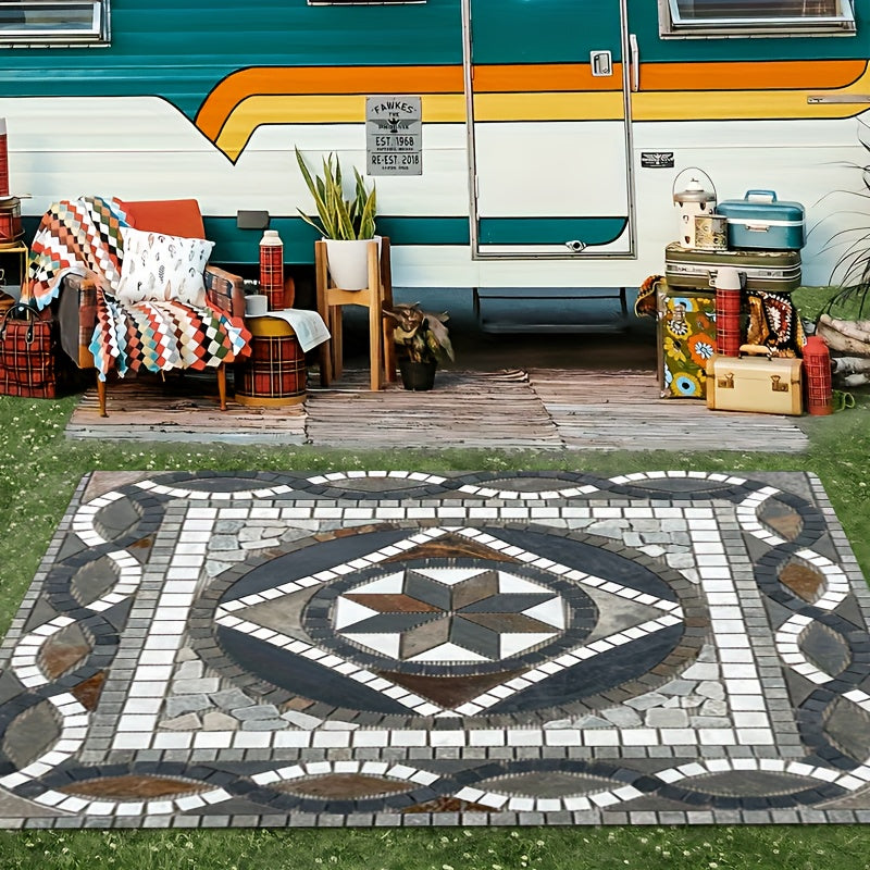 Crystal Velvet Mat - Durable 850g/m², Rockabilly Floral & Persian Patterns, Anti-Slip Backing, Machine Washable 100% Polyester, Suitable for Living Room, Bedroom, Entrance - Gray & Black Marble Texture | Boho Style Mat for High-Traffic Areas