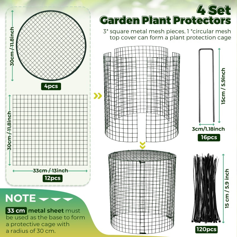 Garden Plant Protectors From Animals with Stakes, Metal Mesh And Detachable Covers Wire Plant Cage for Keeping Bunny Animals Out, Chicken Wire Plant Cover Garden Protection 4 Set/ 8 Set(Dark Green)