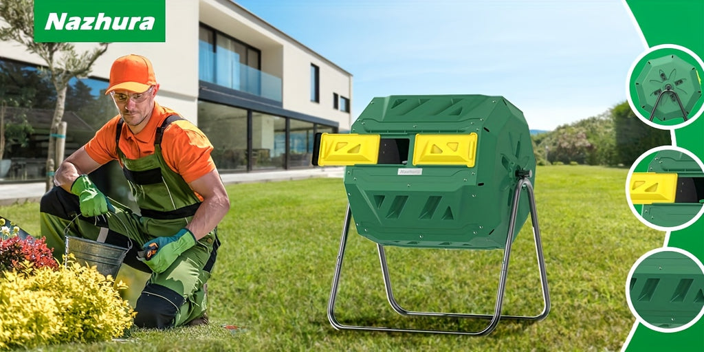 Tumbling Composter with Two Chambers, 43 Gallons, Suitable for Kitchen Scraps, Garden Debris, Patio Waste, And Yard Leaves