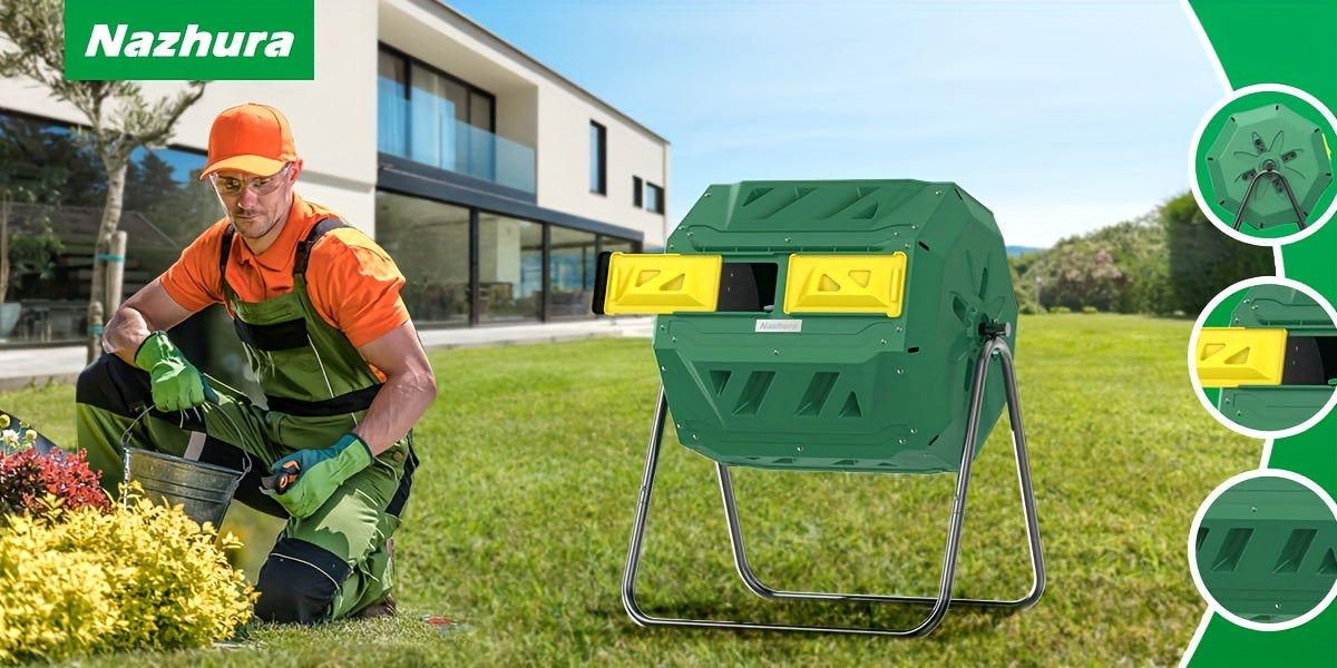 Tumbling Composter with Two Chambers, 43 Gallons, Suitable for Kitchen Scraps, Garden Debris, Patio Waste, And Yard Leaves