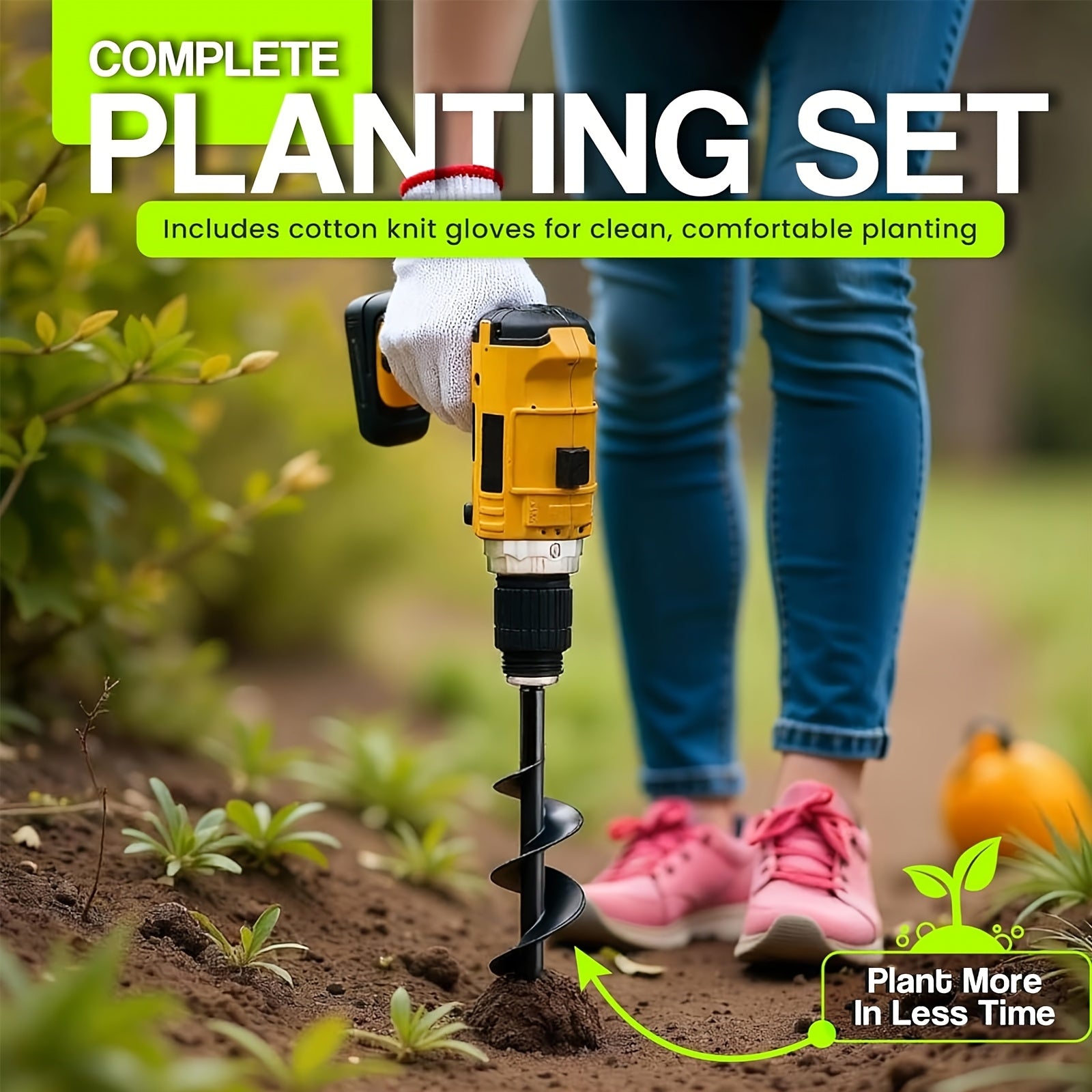 2pcs Auger Drill Bit for Planting with Gloves (1.97 X 8.66 Inch & 3.15 X 9.84 Inch Set) - Heavy Duty Garden Spiral And Bulb Planter Tool for Digging Holes - Compatible with 3/8 Inch Hex Drive