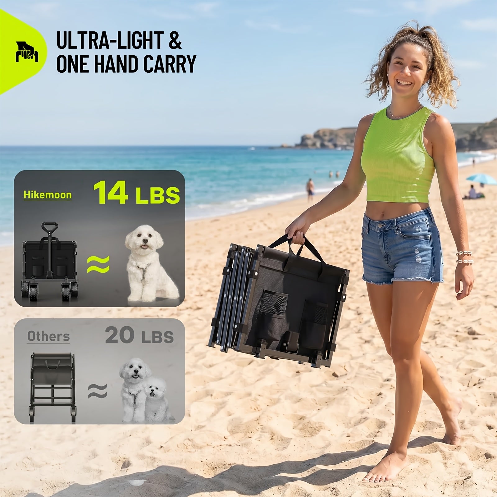 220LBS/ 450LBS/ 600LBS All Terrain Heavy Duty Folding Cart, Large Capacity Camper Suitable for Yard Shopping/ Sports/ Outdoor/ Gardening Equipment Handling, Black Multifunctional Utility Cart