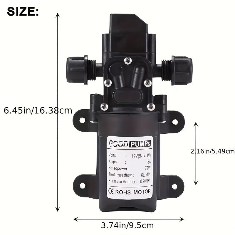 12V High-Pressure Self-Priming Diaphragm Water Pump - 130PSI/6LPM Automatic Switch, Durable ABS Material, Ideal For Car Wash, Tap Water Pressurization, Fish Tank, Bath, And More - 6.45in Length, Compact Design