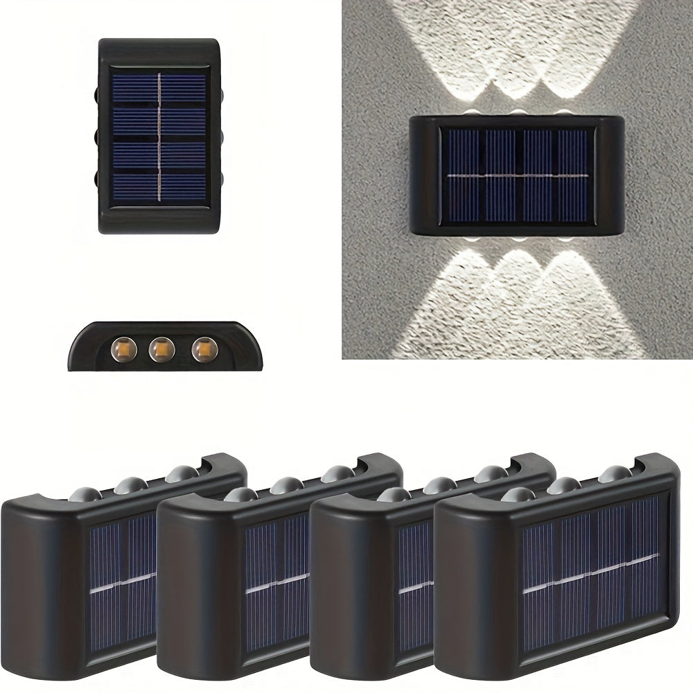 4/8 Packs | 6 LED Solar Up And Down Wall Sconces, Outdoor Decorative Wall Lamps, Home LED Landscape Lighting. Ideal for Yard, Villa, Fence, Patio And Garden. IP44