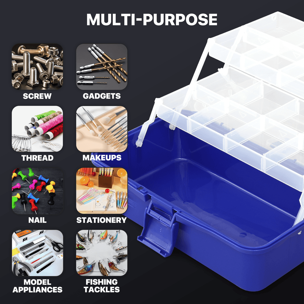 MoNiBloom Portable Tackle Box Organizer with Handle, 3-Layer Compartment Plastic Storage Tool Box Waterproof Container Case for Fishing Tackles, Makeup, Hair Accessories