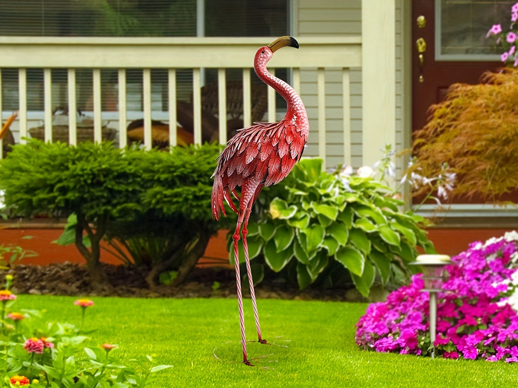 [Outdoor Flamingo Decor] 1pc, 36-Inch Outdoor Metal Flamingo Decor, Rustic Bird Yard Art, Standing Flamingo Statue For Lawn, Backyard, Porch, & Patio, Garden Sculpture, Single Pack