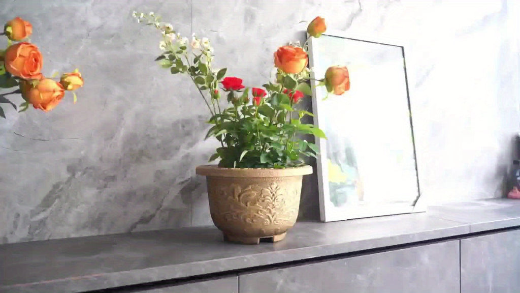2pcs 20 Inches Resin European Flower Pots - Pots with Thick Paint, Durable Construction, Drainage Holes, and Classic Design