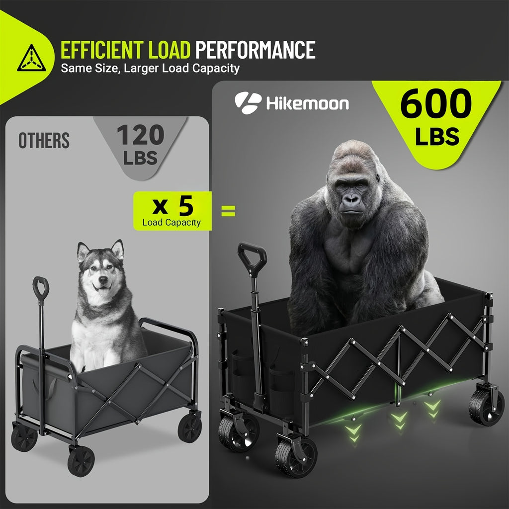 220LBS/ 450LBS/ 600LBS All Terrain Heavy Duty Folding Cart, Large Capacity Camper Suitable for Yard Shopping/ Sports/ Outdoor/ Gardening Equipment Handling, Black Multifunctional Utility Cart