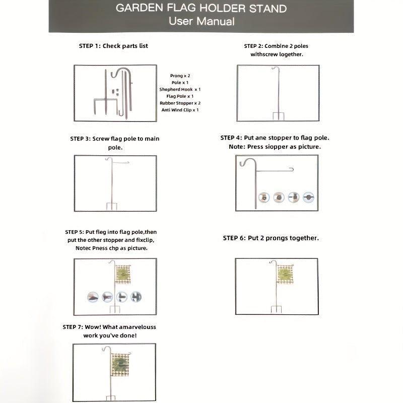 Garden Flag Holder Stand And Shepherds Hooks, 48 Inch Height with 1/2 Thick Metal Pole-Outdoor Lawn Yard Stake for Small, Garden Flag Stand for Outside, Garden Flag Pole Clips, Garden Flag Pole, Garden Decoration, Outdoor Decor, Sturdy Design
