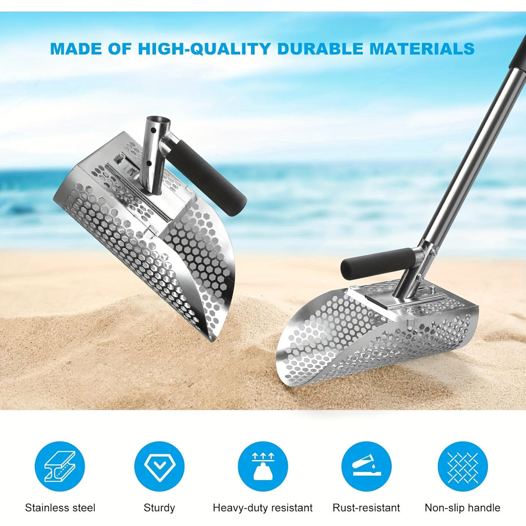Sand Scoop for Metal Detecting Adjustable Long Handle Sand Shovel Metal Detector Scoop Sand Scoop Sand Sifter Shovel for Adults Stainless Steel Detachable Shovel Length 31"-44" for Beach Underwater Treasure Hunting
