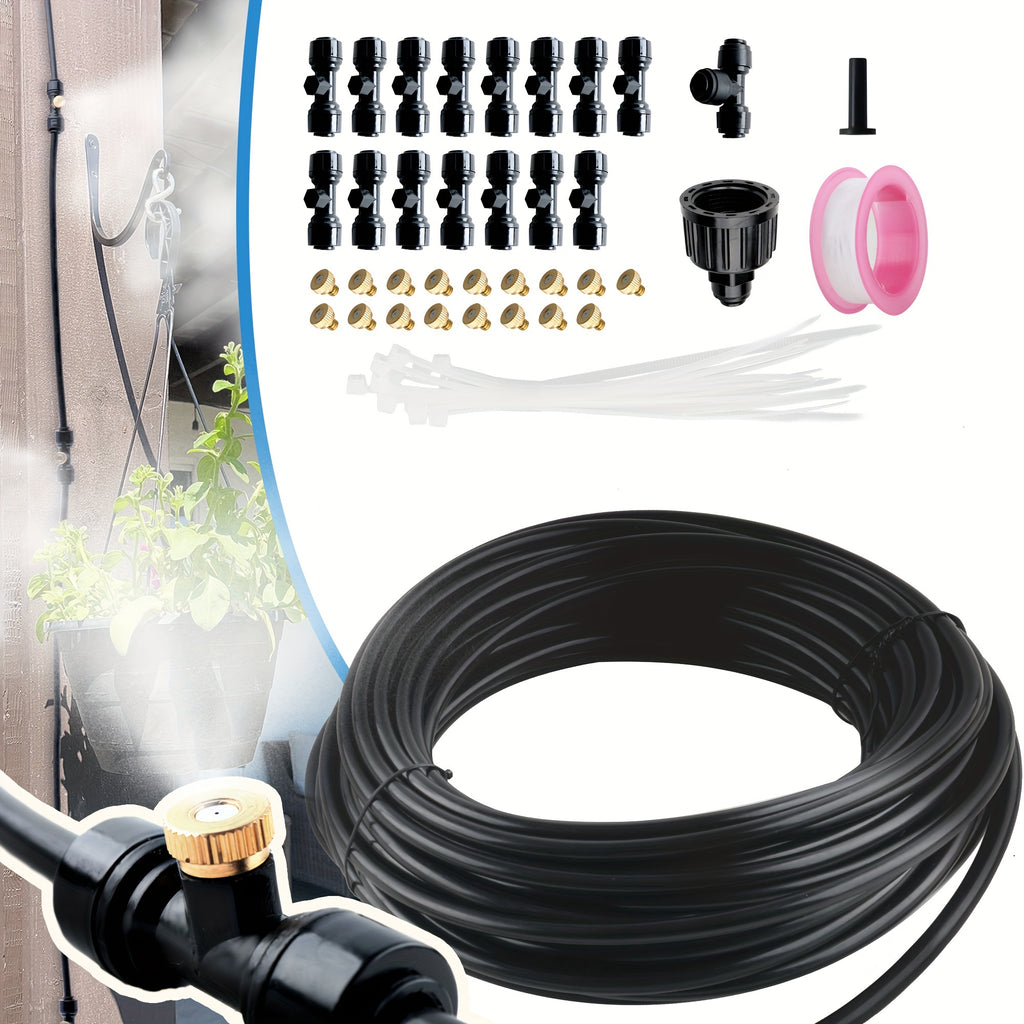 20/50ft Misting Cooling System, Misters for Outside Patio with 6/15 Brass Mist Nozzles, 3/4 Inch Brass Adapter, Outdoor Mister for Patio Garden Greenhouse Trampoline Waterpark