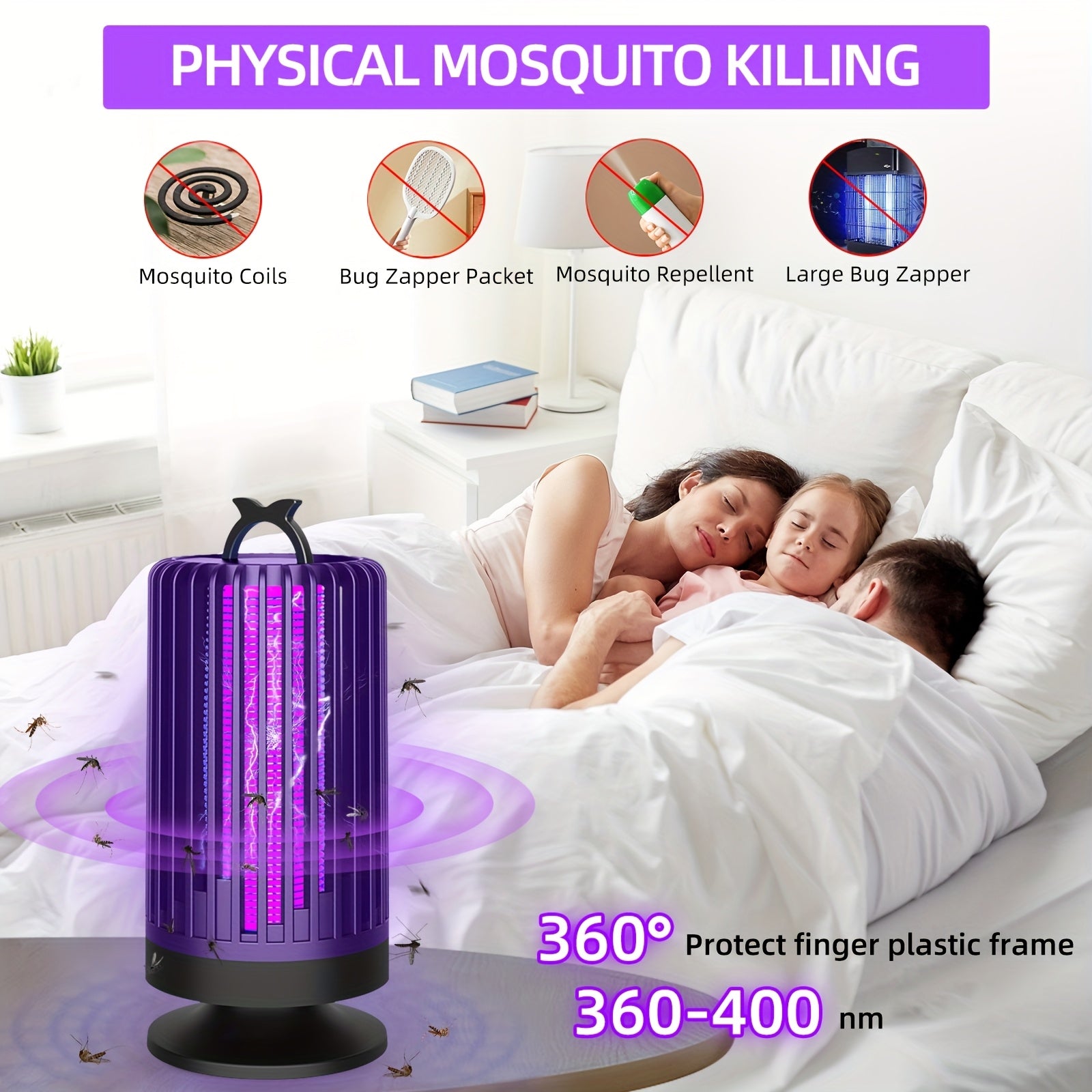 Indoor Electric Mosquito Trap with a Reusable Purple Light, Featuring a Whisper Mode, Covering an Area of 20 Square Meters, And Equipped with a Replaceable Grid for Killing Flies, Suitable for Home, Office, Or Dorm Use