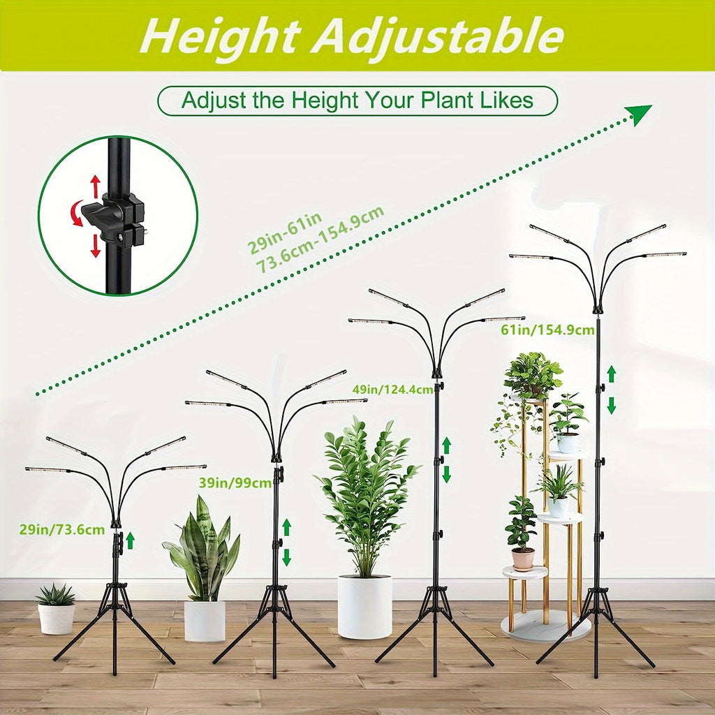 Grow Lights For Indoor Plants, 5 Heads Red Blue White Full Spectrum Plant Light With 29-61" Adjustable Tripod Stand, Indoor Grow Lamp With Remote Control And Auto On/Off Timer Function, Wireless Remote Control, Wired Lights